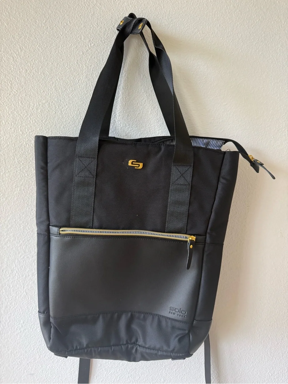 Black Tote Backpack - canvas and leather backpack Solo New York